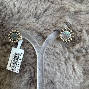 NEW LAGOS MAYA Sterling Silver Abalone Circle Stud Earrings Authentic